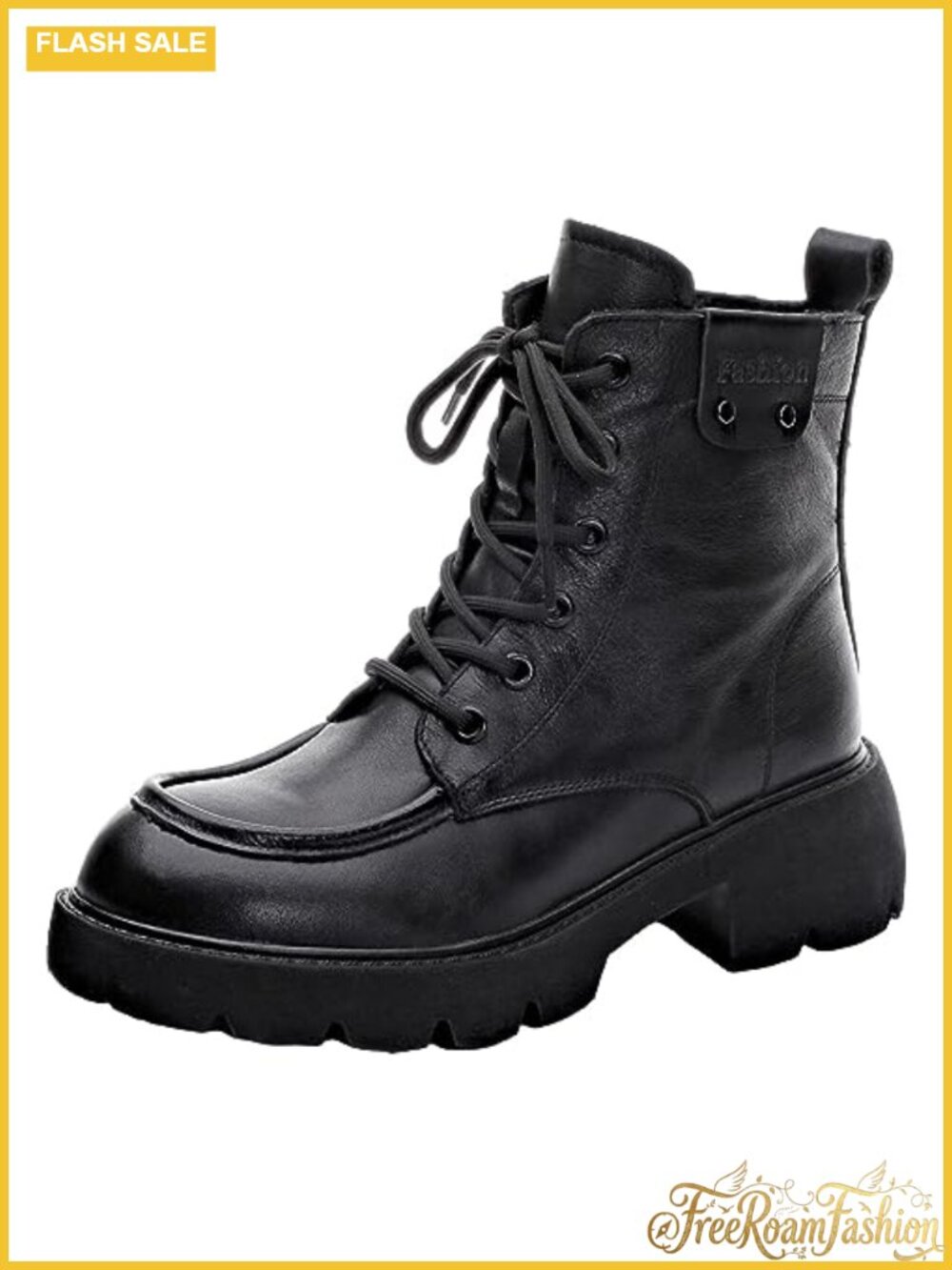 Genuine Leather Combat Boots Platform Chunky Heel Ankle Booties Side Zip